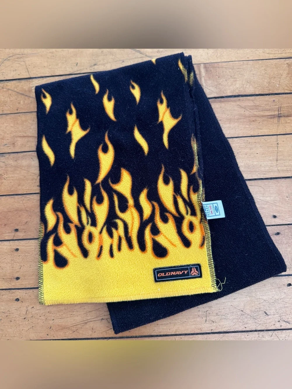 Old navy Y2K 2000s Fleece flamed neck scarf flame fire yellow black